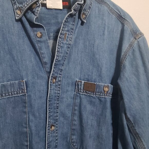 Wrangler Riggs Ripstop Work Shirt Large Blue Long Sleeve Button-Up - Picture 4 of 5